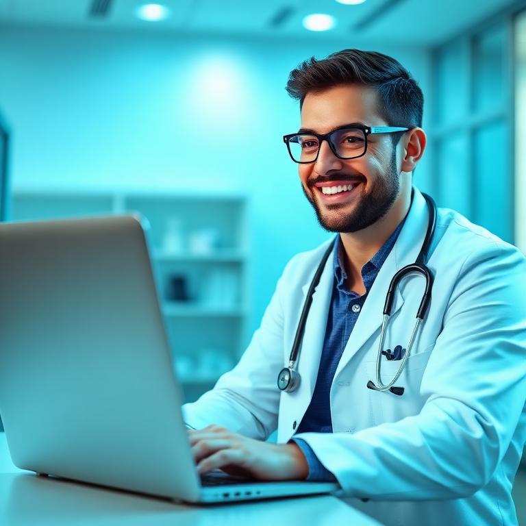 Médico atendendo por vídeo